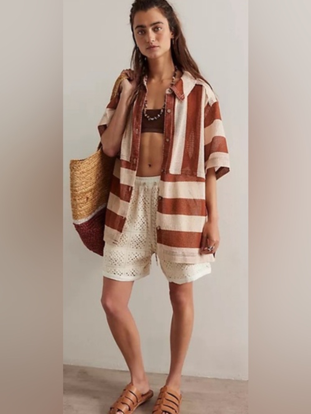 (NWT) We The Free Oversized Woven Striped Button-Up Shirt/Cover-Up Women’s Large